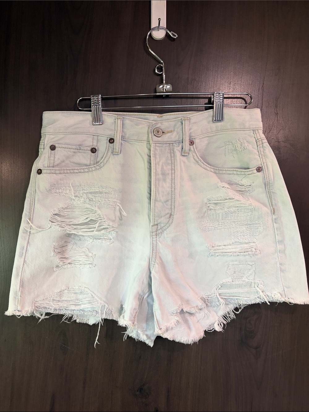 American Eagle Outfitters Distressed Light Wash Denim Shorts button fly
